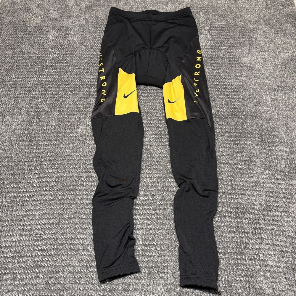 Nike Mens S Cycling Tights LIVESTRONG‎ Padded Coolmax Black Yellow Ankle Zip